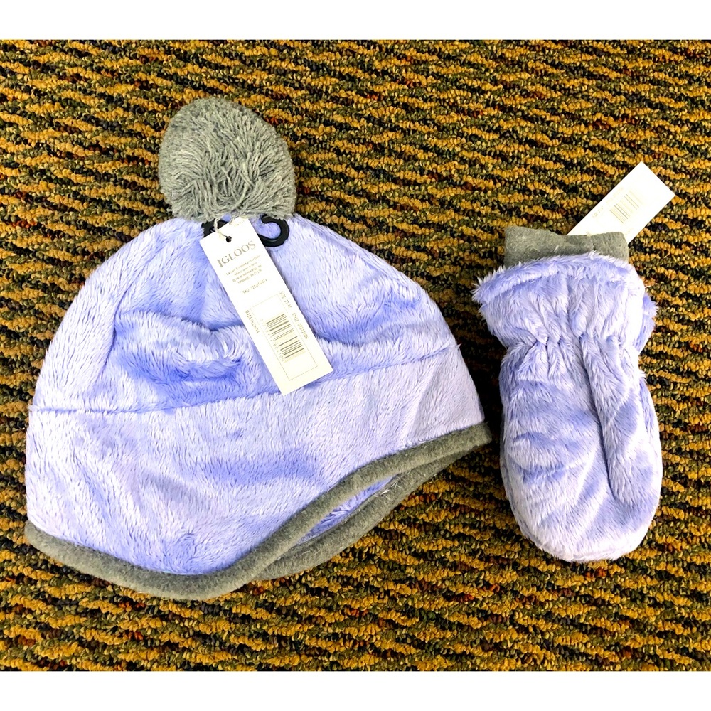 NIP IGLOOS Children’s Lavender Cap and Mittens Gloves Set. Size 2T-4T